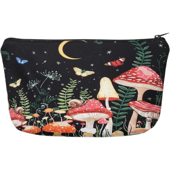 Unbranded Handbags - Mushroom Crescent Moon Makeup Bag Cottagecore Butterfly Snail Zipper Pouch Black